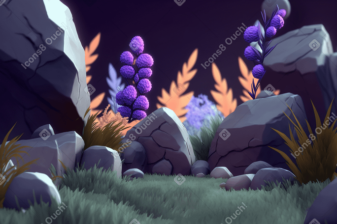 night composition with plants and rocks background Illustration in PNG, SVG
