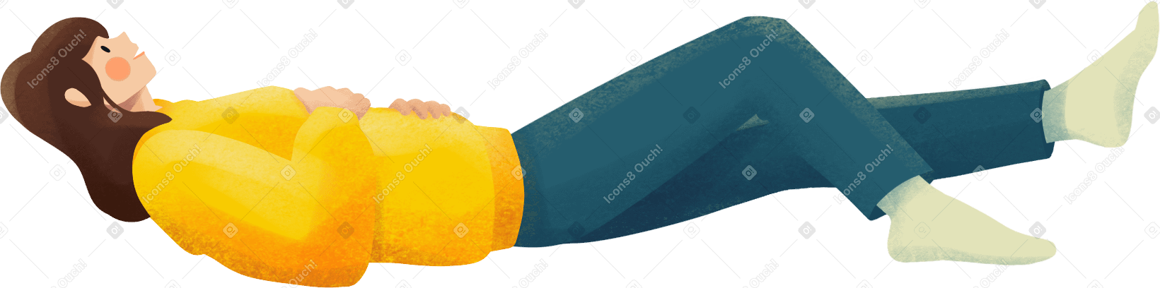 Лежит молодая женщина в желтом свитере в PNG, SVG