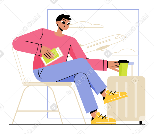 A man is waiting for a flight at the airport Illustration in PNG, SVG