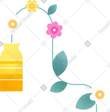 Yellow vase with flowers PNG, SVG