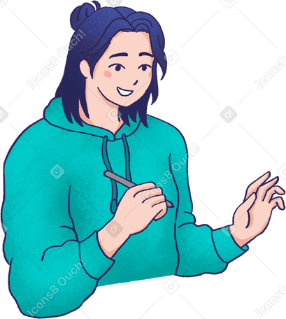 young woman drawing something PNG、SVG