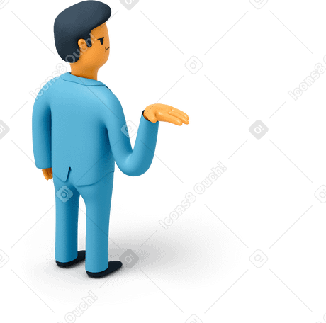 3D Back view of businessman raising his hand up PNG, SVG