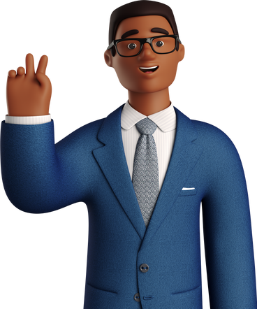 black businessman in blue suit with peace sign hand PNG, SVG