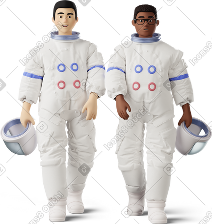 3D two astronauts walking PNG, SVG