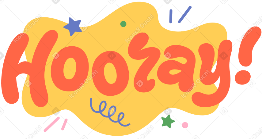 Lettering Hooray! with stars and decorative elements text PNG, SVG