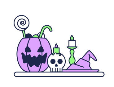 Trick or treat pumpkin head with skull and witch hat PNG, SVG