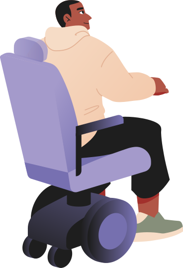 Man in an electric wheelchair rear view PNG, SVG
