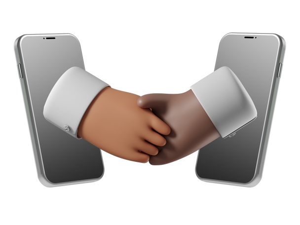 Deal via phones with virtual handshake Illustration in PNG, SVG