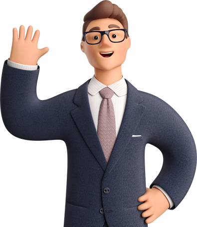 3D businessman in dark blue suit waving hello PNG, SVG