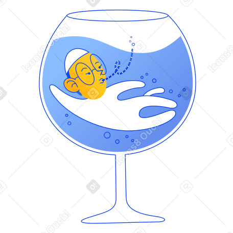 Personaje nadando en un vaso de agua. PNG, SVG