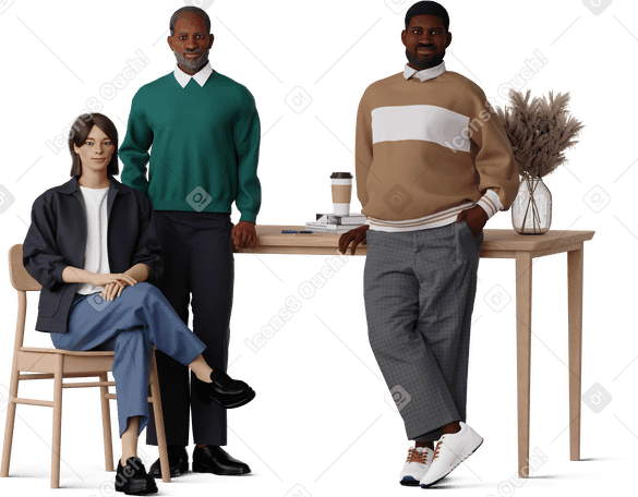 3D men and young woman at work в PNG, SVG