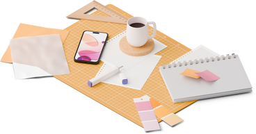 isometric view of designer desk with smartphone, markers and color palette PNG, SVG
