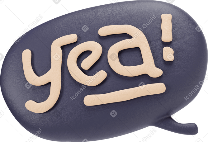 3D Black speech bubble with beige yea lettering PNG, SVG