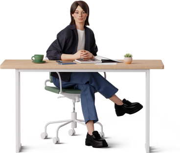 young woman sitting at the table PNG, SVG