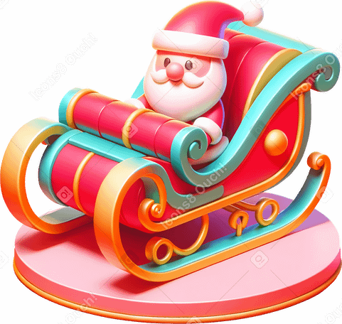 3d cute santa in Сhristmas sleigh PNG, SVG