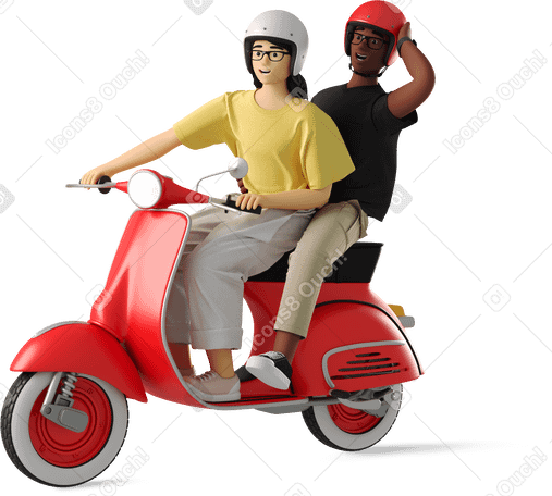 3D woman and man on a moped в PNG, SVG