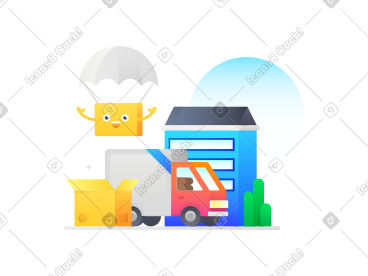 有运输箱的送货卡车 PNG, SVG