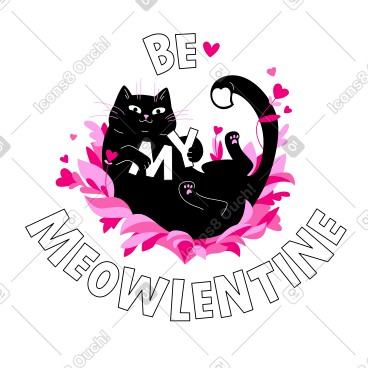 Cat with lettering be my Meowlentine text PNG, SVG