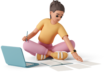 Girl sitting on floor with laptop and studying PNG, SVG