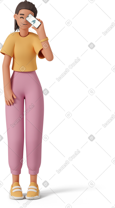 Happy woman holding phone PNG, SVG