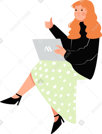 Девушка с ноутбуком показывает палец вверх в PNG, SVG