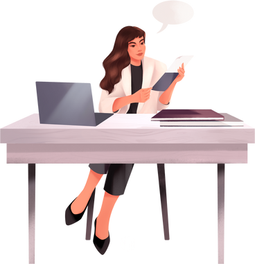girl works at her desk PNG, SVG