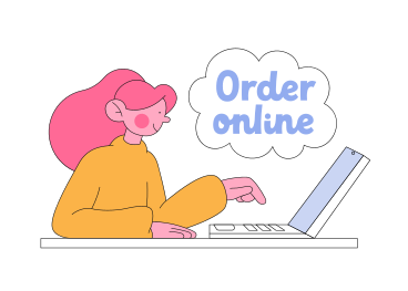 Schriftzug online bestellen und ein mädchen kauft ein PNG, SVG