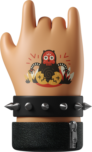 Rocker's tanned skin hand with a tattoo showing rock sign PNG, SVG