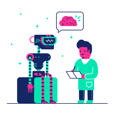 Scientist checks the mental health of a robot PNG, SVG