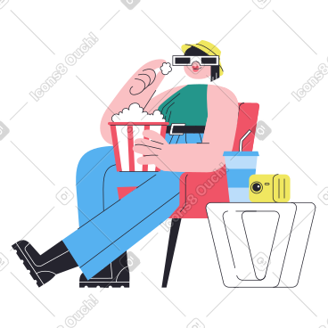 女人用爆米花看电影 PNG, SVG