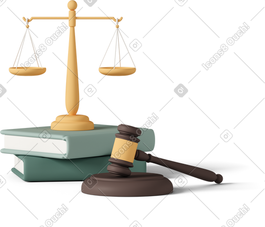 3D judge gavel with law books and scales PNG, SVG