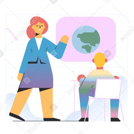 Teacher is pointing at blackboard Illustration in PNG, SVG