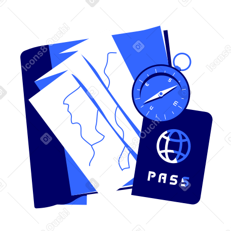 Путешествие с паспортом, картой и компасом в PNG, SVG