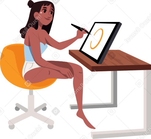 designer-illustrator girl working at her desk on a tablet Illustration in PNG, SVG