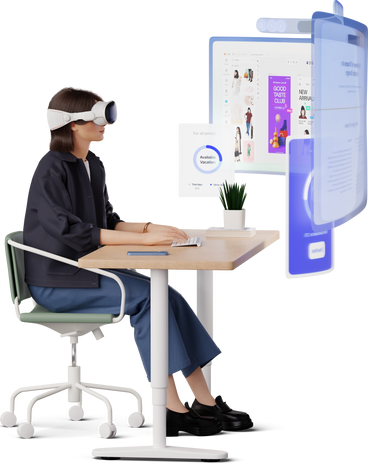 young woman working in vr headset PNG, SVG