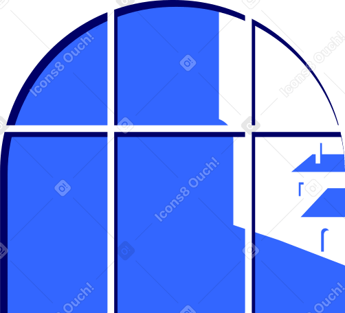 artbarched window with an urban landscape outside the window Illustration in PNG, SVG
