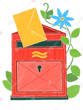 Letter was received in a red mailbox with a flowering weaving plant Illustration in PNG, SVG