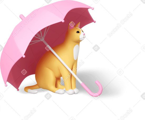 3D cat under umbrella Illustration in PNG, SVG
