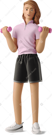 3D non-binary person exercises with dumbbells PNG, SVG