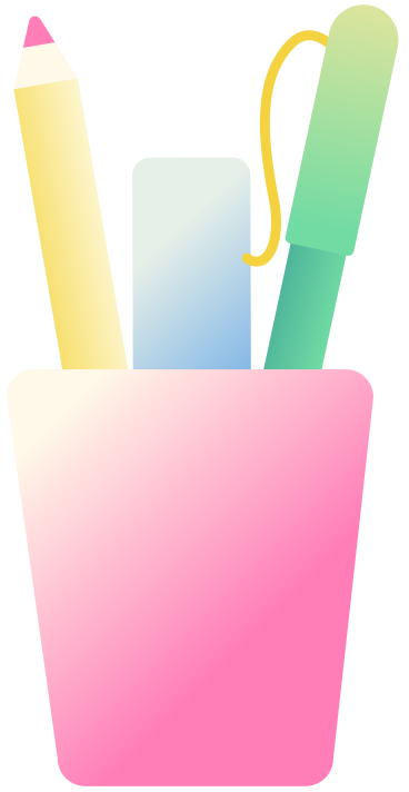 pink cup with pencil, highligther and pen PNG, SVG
