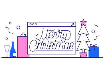 Lettering Merry Christmas in browser with gifts and tree PNG, SVG