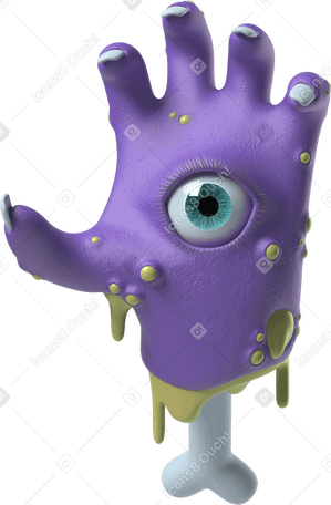 3D 手掌上有眼睛的紫色僵尸手 PNG, SVG