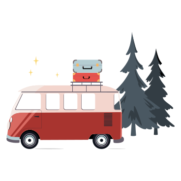 Путешествие в микроавтобусе с чемоданами на крыше в PNG, SVG