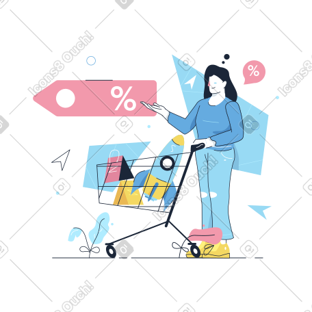 Woman shopping sale online via phone PNG, SVG