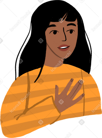 girl with her hand on her chest Illustration in PNG, SVG