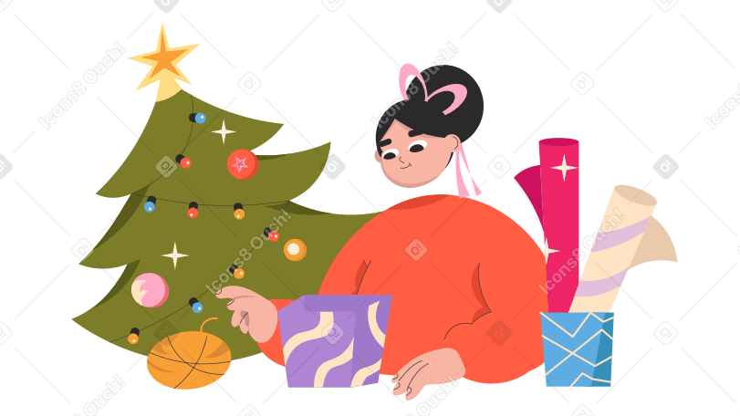 Woman wrapping gifts for Christmas PNG, SVG