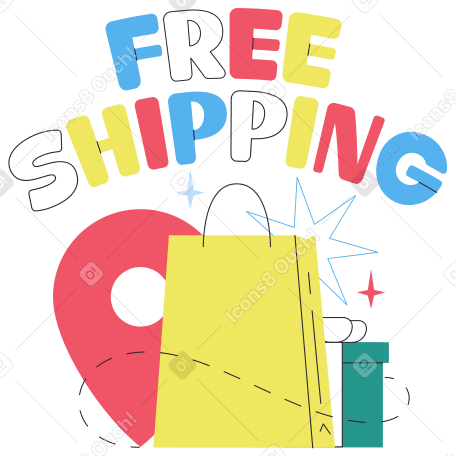 Lettering Free Shipping text with gifts and location sign PNG, SVG