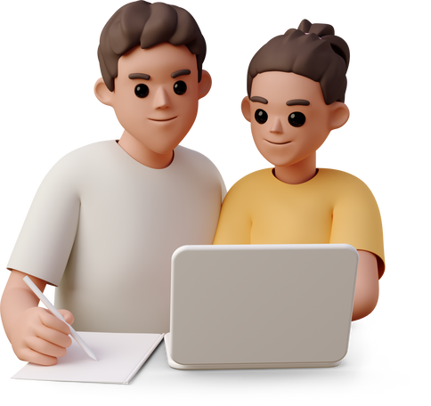 boy and girl working on computer Illustration in PNG, SVG