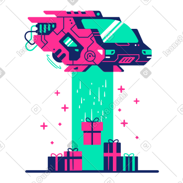 Futuristic vehicle delivering gifts via beam PNG, SVG