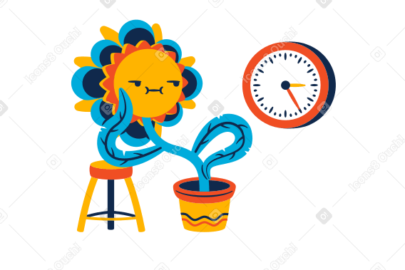 Plante en pot regardant l'horloge et attendant PNG, SVG
